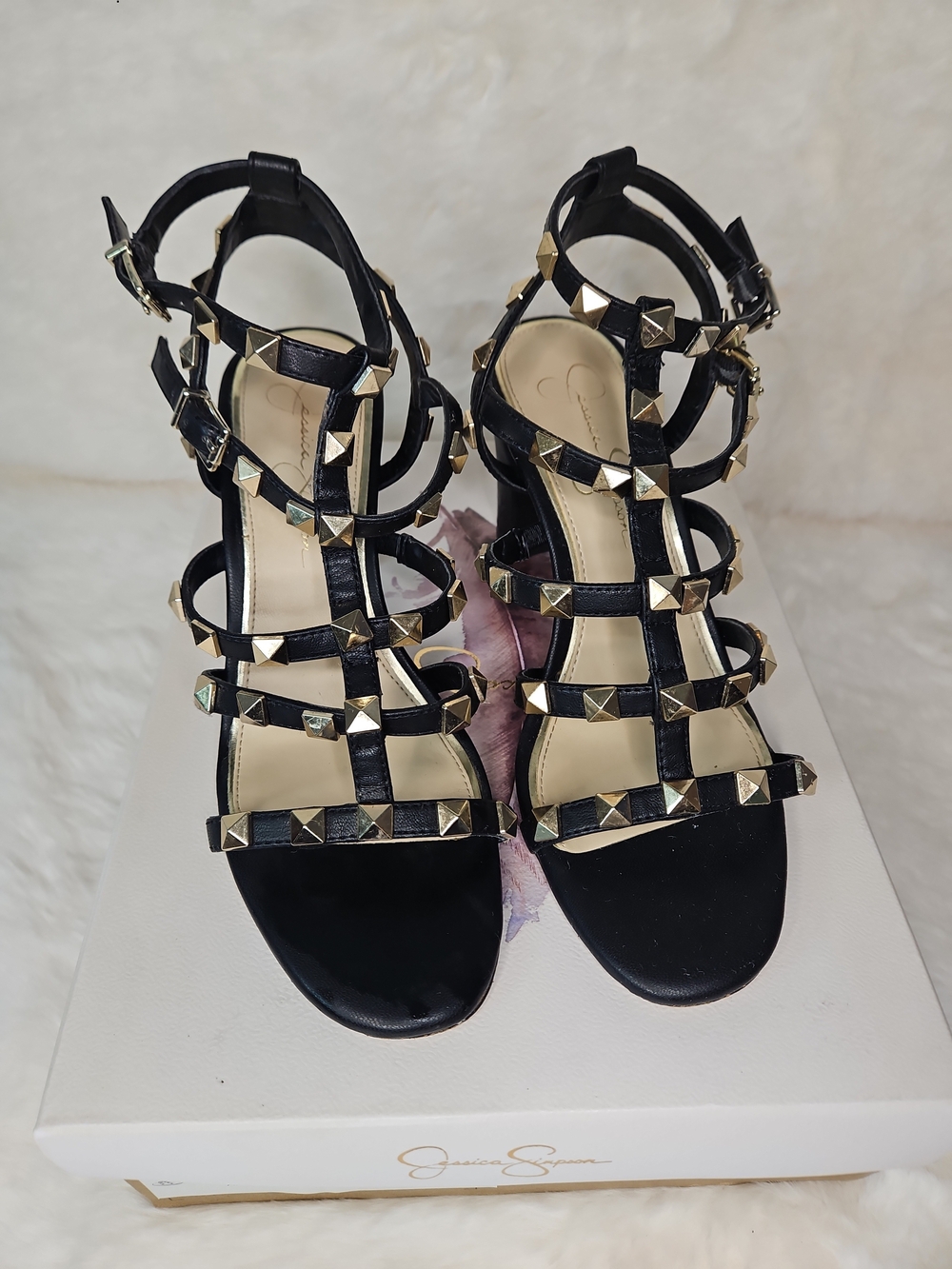 Black Studded Strappy Heels - Women Size 7 Jessica Simpson